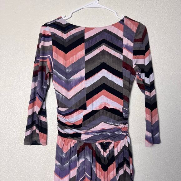 Maeve by Anthropologie Chevron Maxi Dress Multicolor Long Sleeve Small - Picture 7 of 11